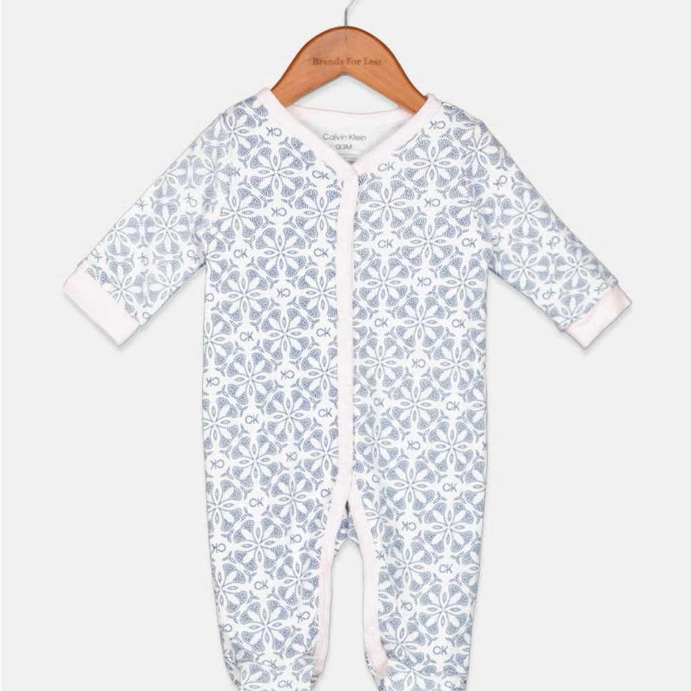 Calvin Klein Patterned Kids Footie in Blue and White